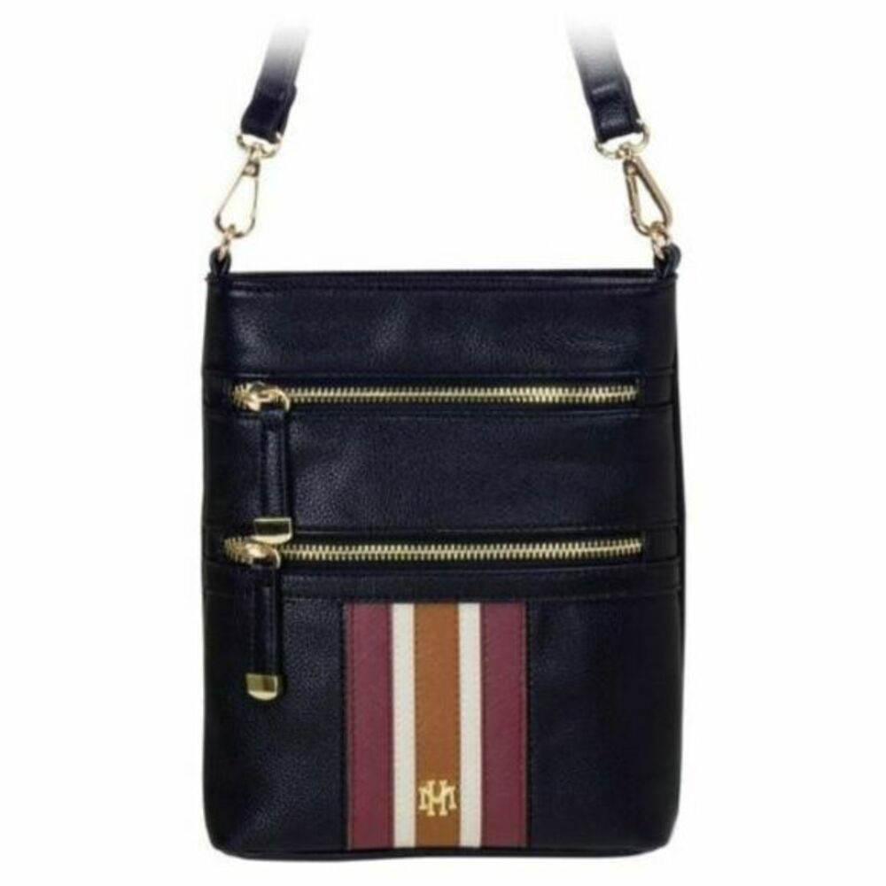 Hallmark Mark & Hall Black Stripe‎ Multizipper Crossbody Bag